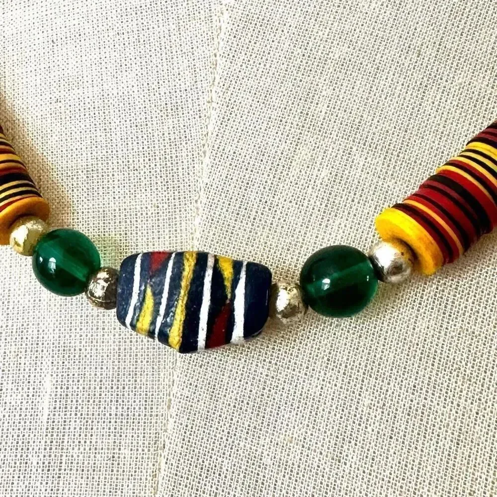 African coconut shell beaded disc necklace